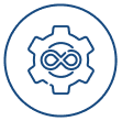 Gear icon with an infinity symbol inside, surrounded by a circular border.