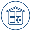 Icon of house with a medical cross inside, representing healthcare or medical home.