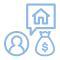 Icon representing home ownership with a house, user profile, and money bag symbols.